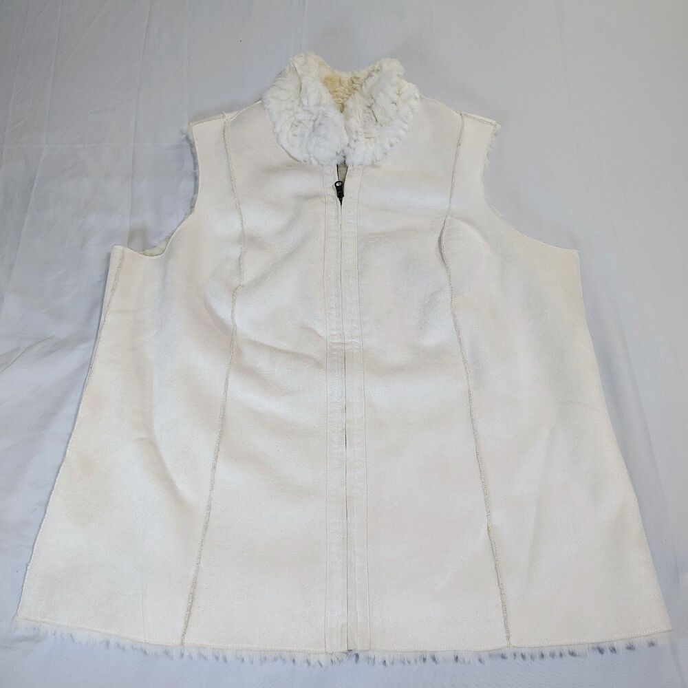 Coldwater Creek Suede Vest Faux Fur Ivory Reversible Full Zip Soft Size 1X